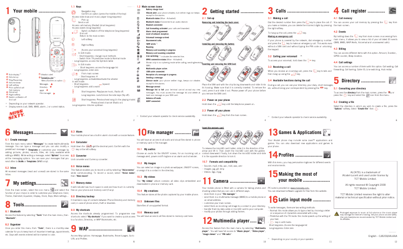 Page 1 de la notice Manuel utilisateur Alcatel Miss Sixty
