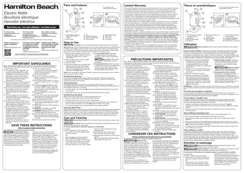 Page 1 de la notice Manuel utilisateur Hamilton Beach 41037