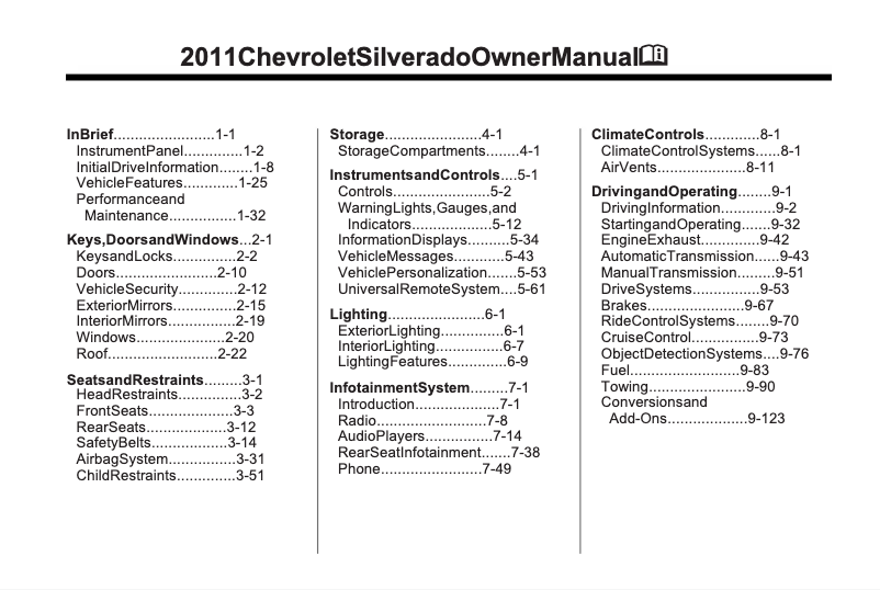 Page 1 de la notice Manuel utilisateur Chevrolet Silverado (2011)