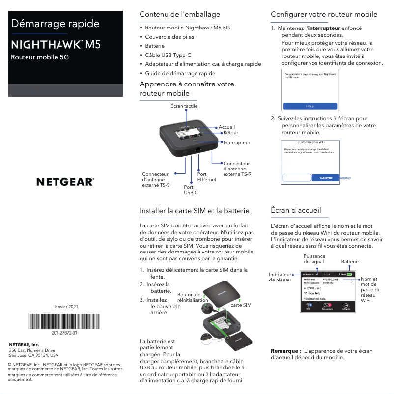 Page 1 de la notice Guide d'installation Netgear Nighthawk MR5100C