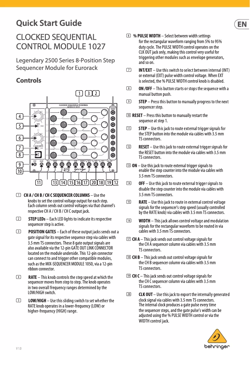 Page 1 de la notice Manuel utilisateur Behringer Clocked Sequential Control Module 1027