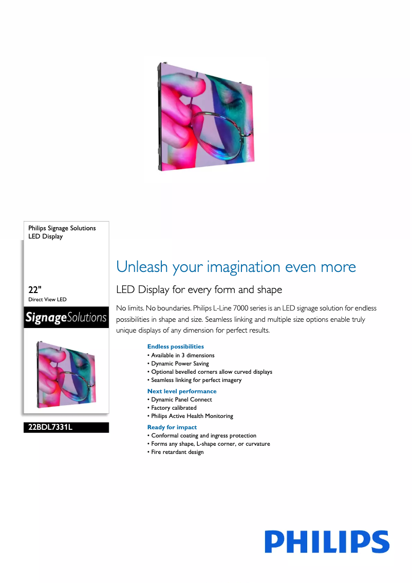 Page 1 de la notice Fiche technique Philips 22BDL7331L