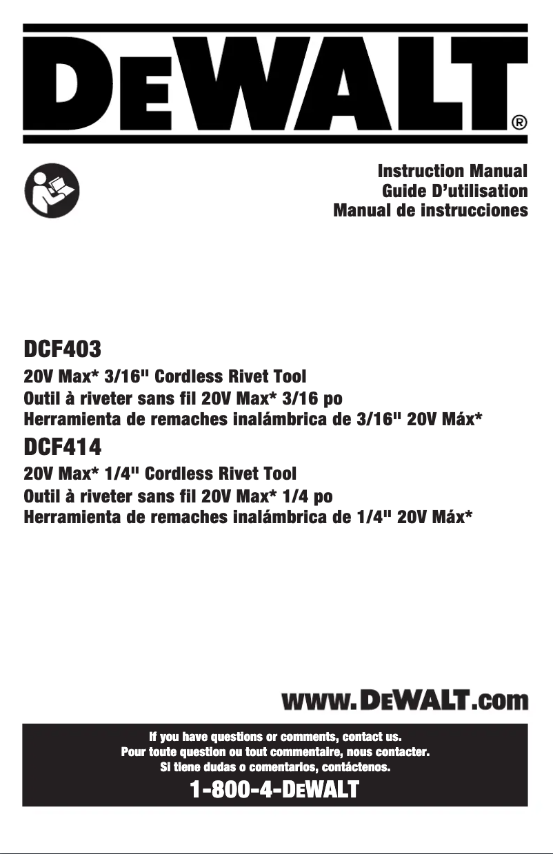 Page 1 de la notice Manuel utilisateur DeWalt DCF414