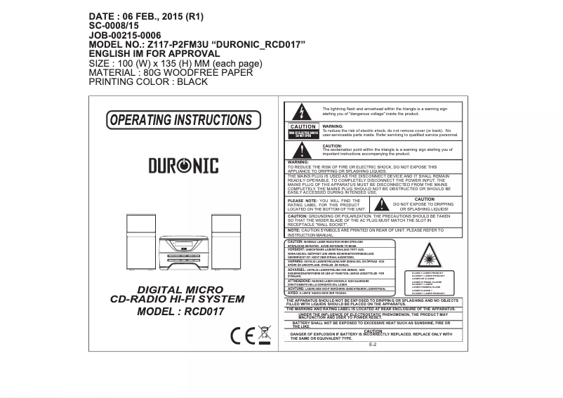 Página 1 del manual Manual de usuario Duronic RCD017