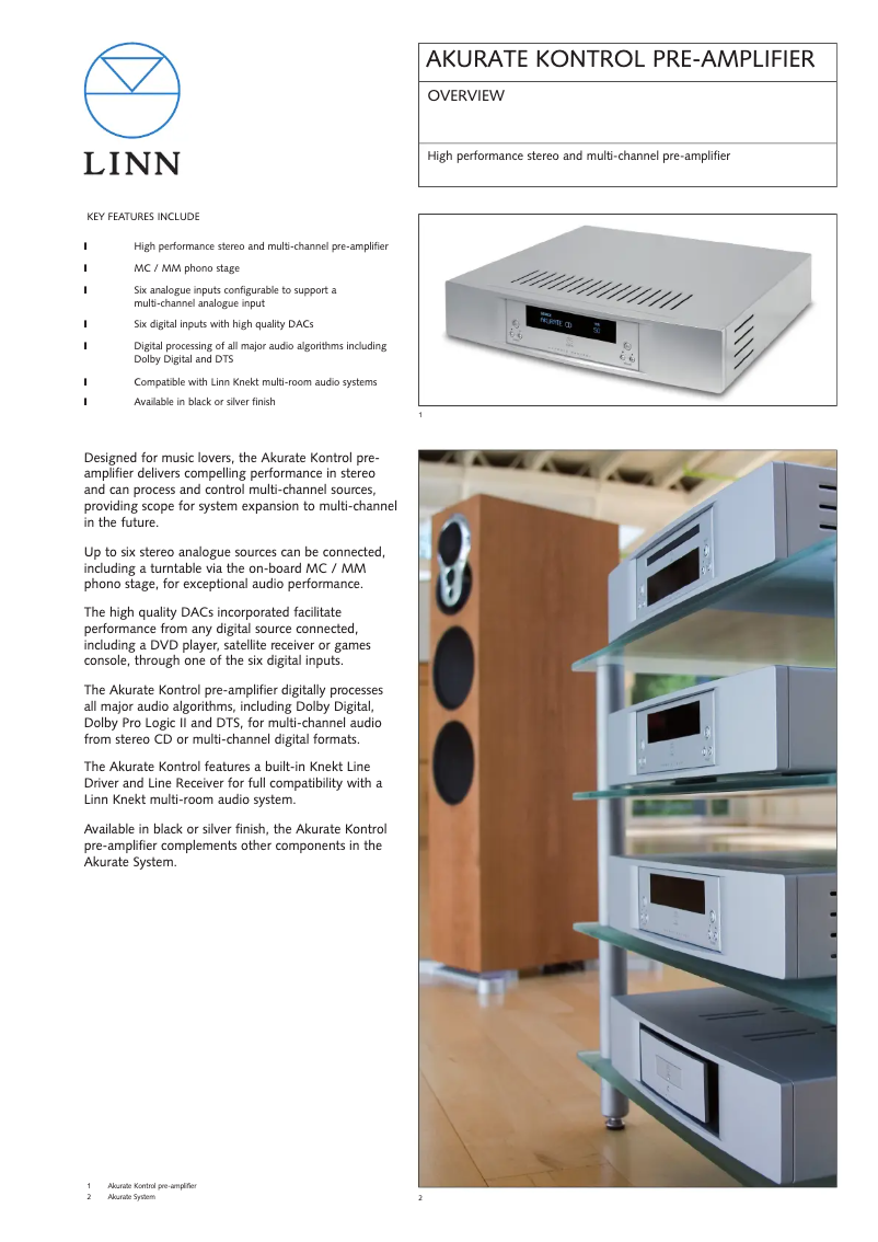 Page n°1 - Fiche technique Linn Akurate Kontrol