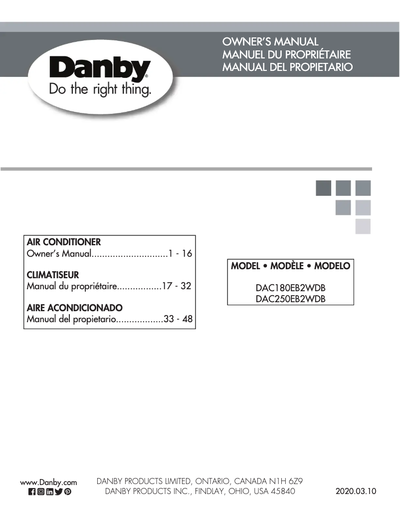 Page 1 de la notice Manuel utilisateur Danby DAC180EB2WDB