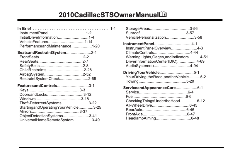 Page 1 de la notice Manuel utilisateur Cadillac STS Sedan (2010)