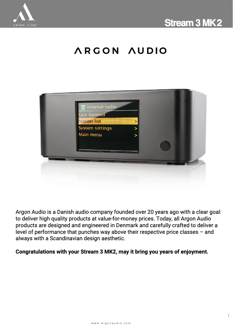 Page n°1 - Manuel utilisateur Argon Stream 3 MK2