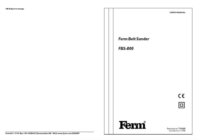 Page n°1 - Manuel utilisateur Ferm FBS-800