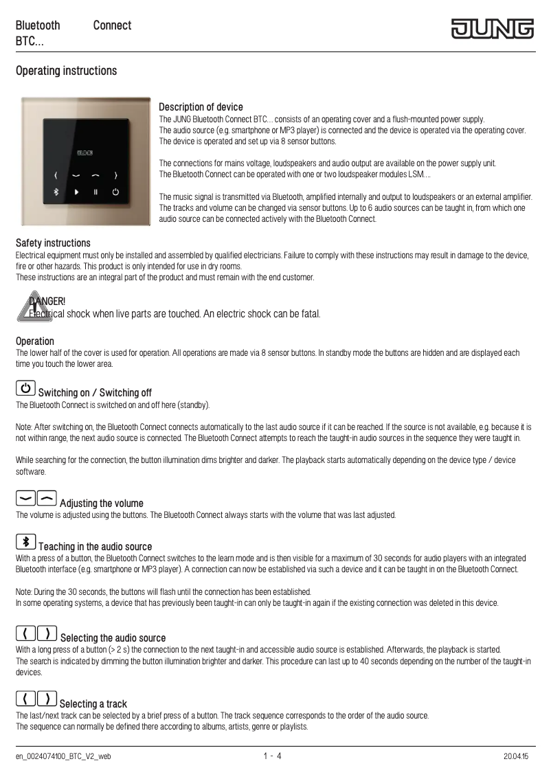 Página 1 del manual Manual de usuario JUNG BTCAL2928