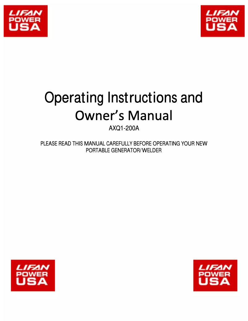 Page 1 de la notice Manuel utilisateur Lifan AXQ1-200