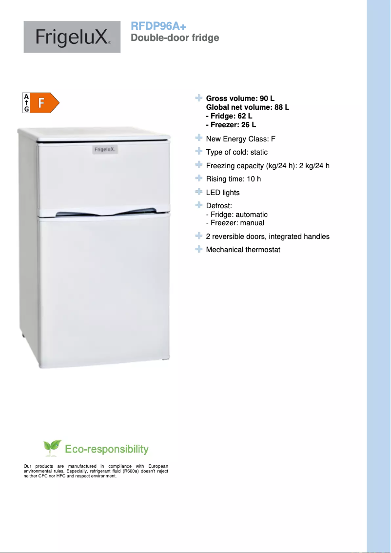 Page n°1 - Fiche technique FrigeluX RFDP96A+