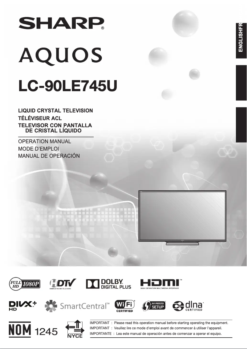 Page 1 de la notice Manuel utilisateur Sharp LC-90LE745U