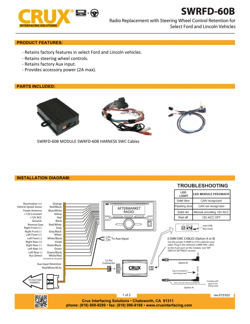 Page 1 de la notice Manuel utilisateur CRUX SWRFD-60B