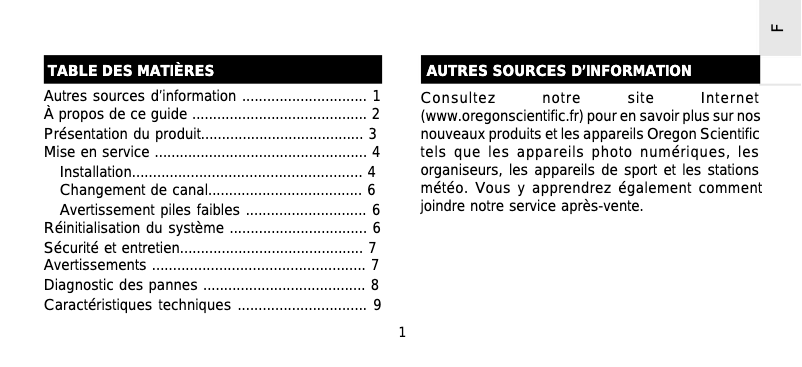 Page 1 de la notice Manuel utilisateur Oregon Scientific THR228NF