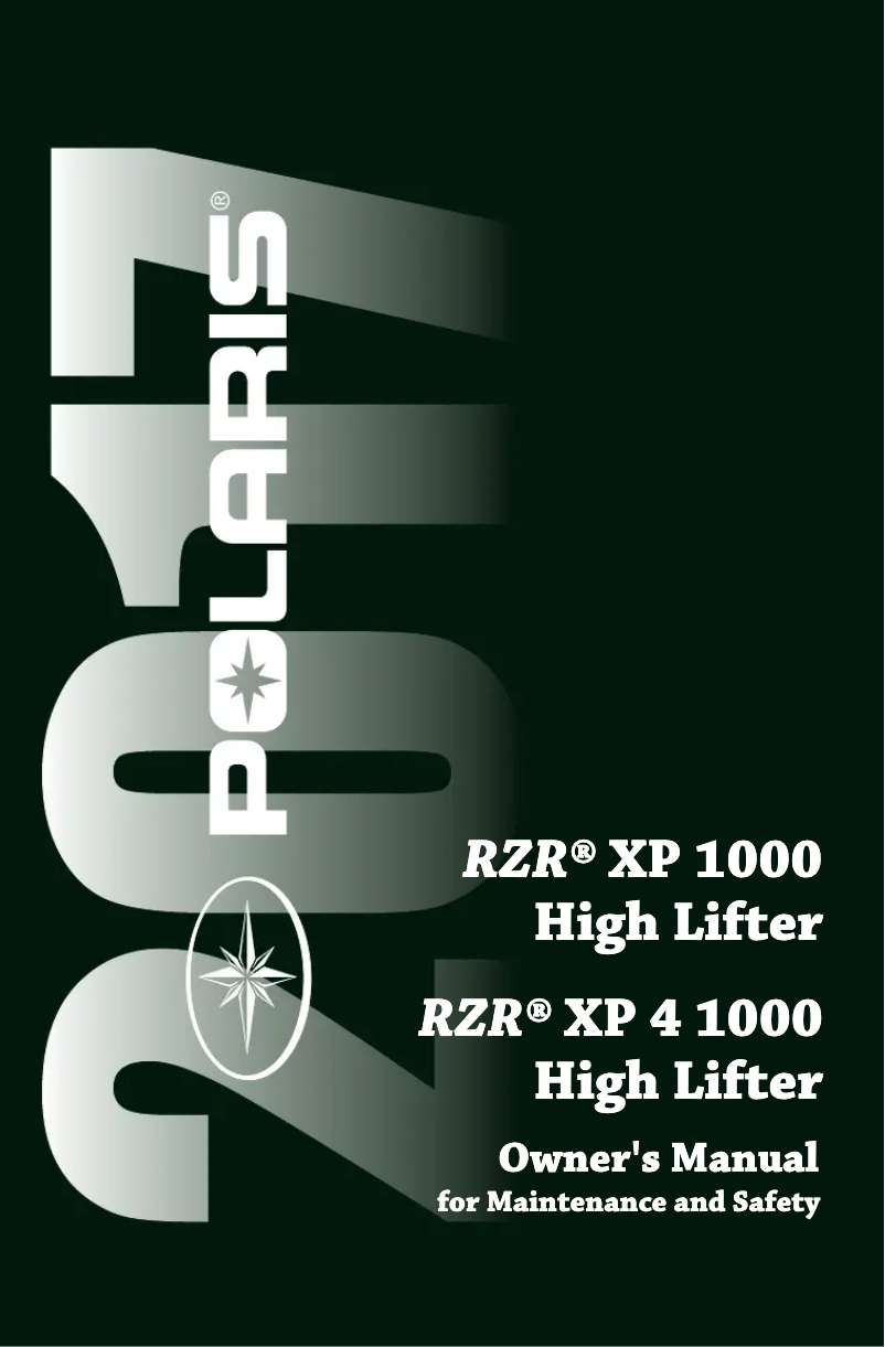Page 1 de la notice Manuel utilisateur Polaris RZR XP 1000 High Lifter (2017)