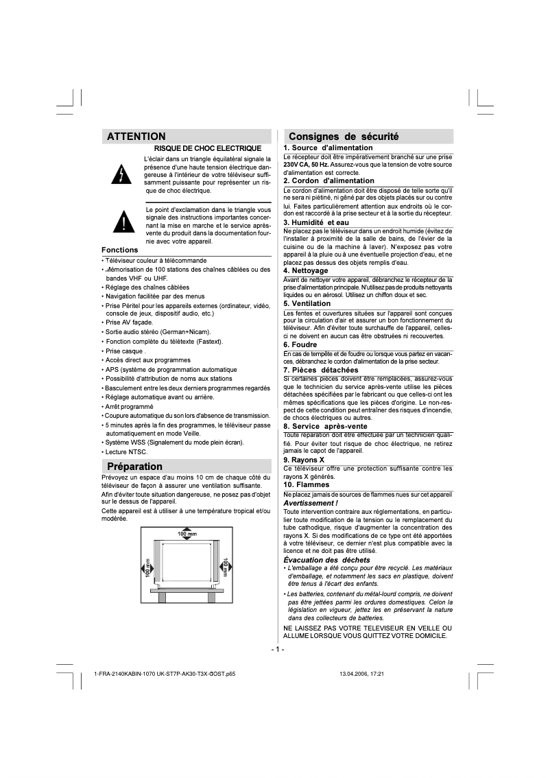 Page n°1 - Manuel utilisateur Opera TV5561