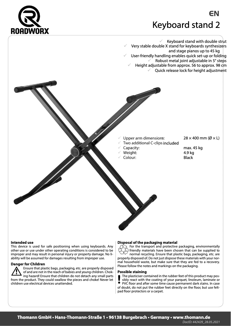 Page n°1 - Manuel utilisateur Roadworx Keyboard Stand 2