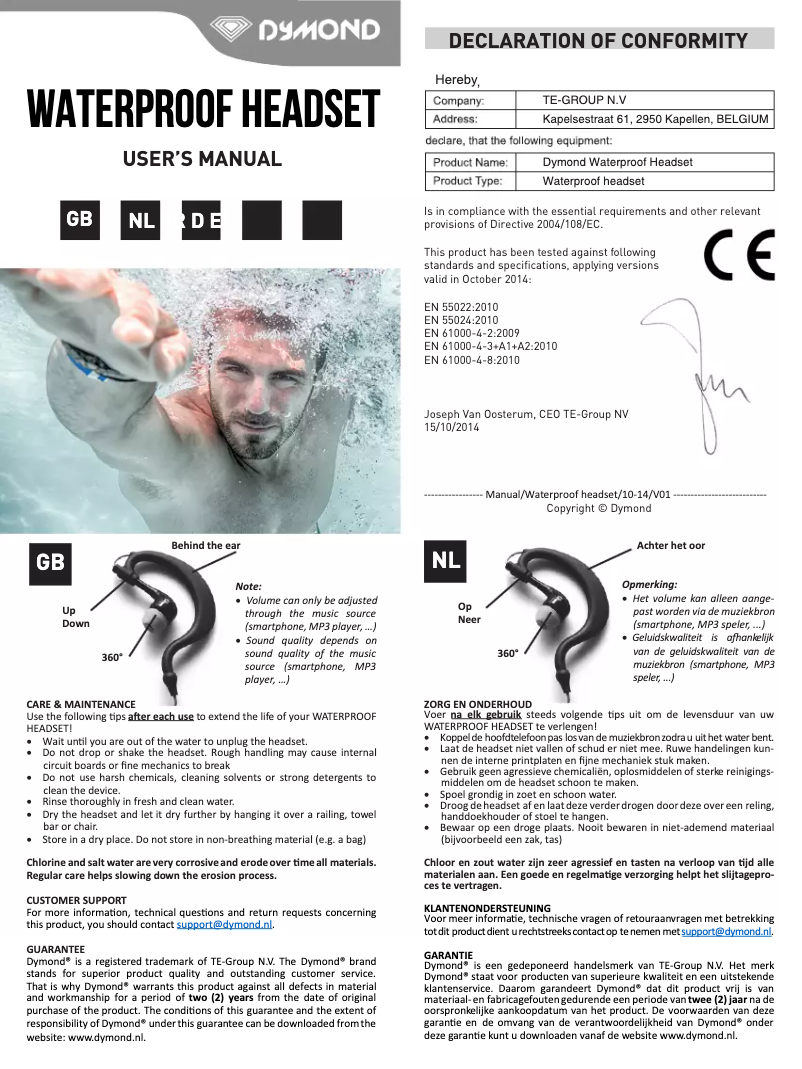 Image de la première page du manuel de l'appareil Waterproof Headset