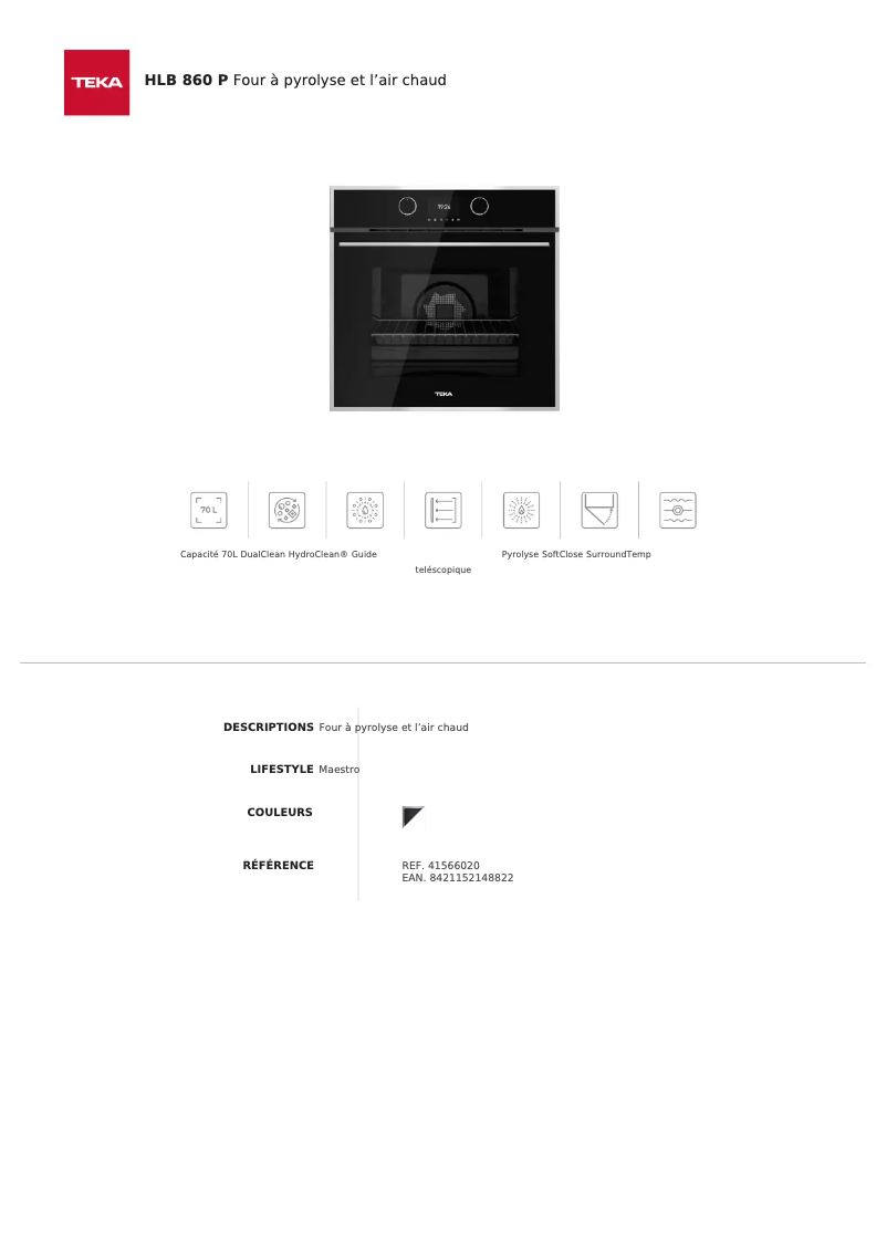 Page 1 de la notice Fiche technique Teka HLB 860 P