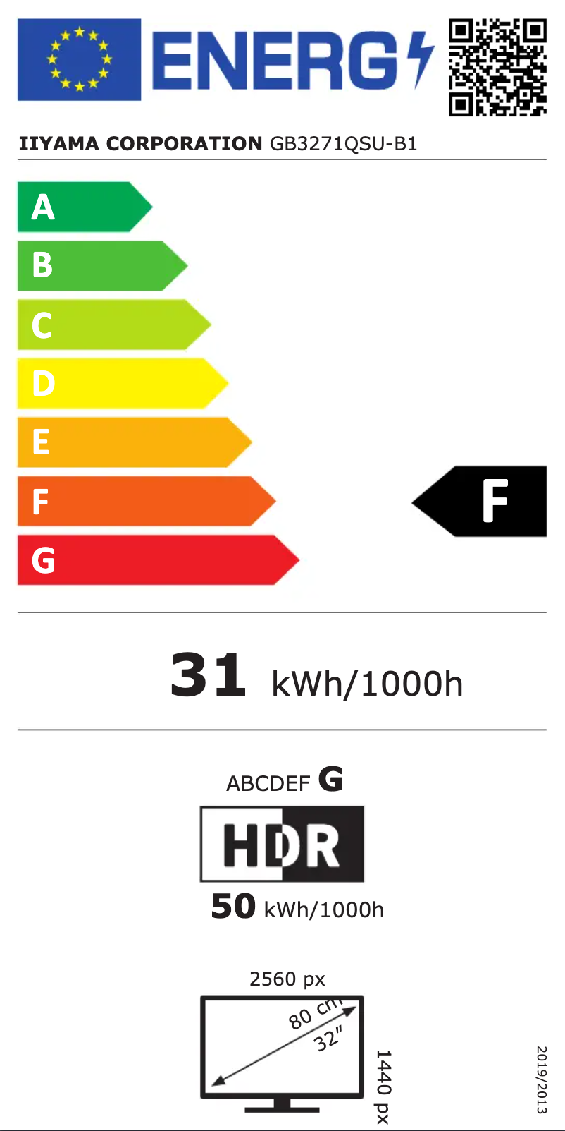 Page 1 de la notice Label énergétique Iiyama G-Master GB3271QSU