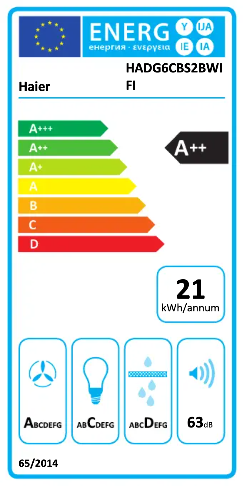 Page 1 de la notice Label énergétique Haier HADG6CBS2BWIFI