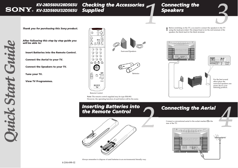 Page 1 de la notice Guide d'installation Sony KV-28DS60U