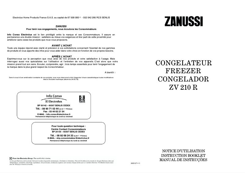 Page n°1 - Manuel utilisateur Zanussi ZV 210 R