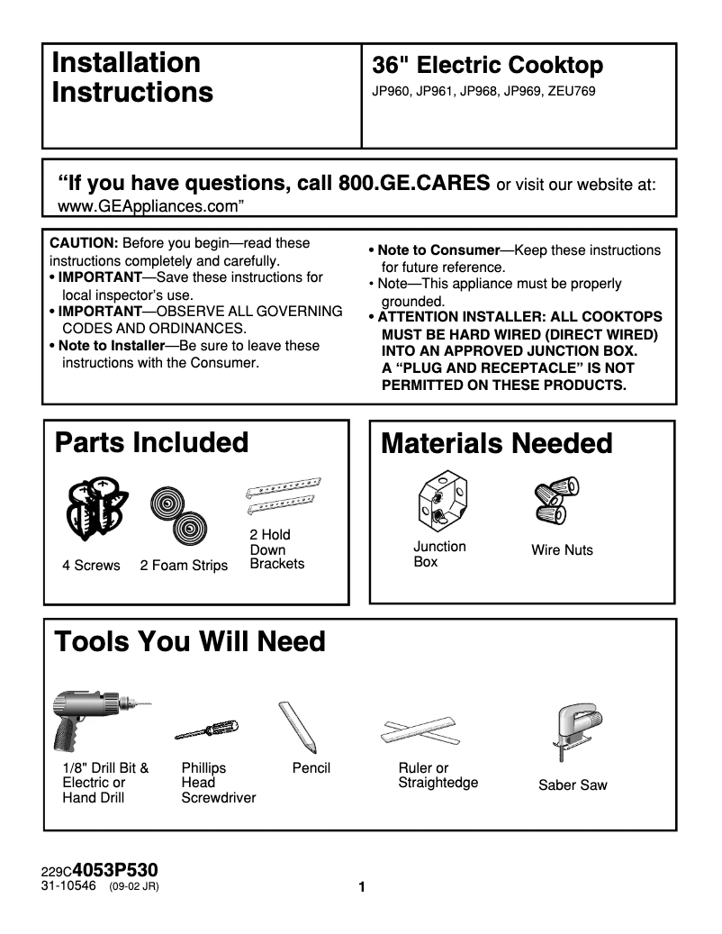 First page image of the manual for Profile JP961KHCC