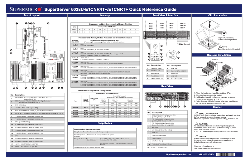 Image de la première page du manuel de l'appareil SuperServer 6028U-E1CNR4T+