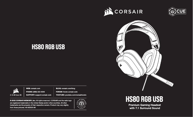 Page 1 de la notice Guide de démarrage rapide Corsair HS80 RGB USB