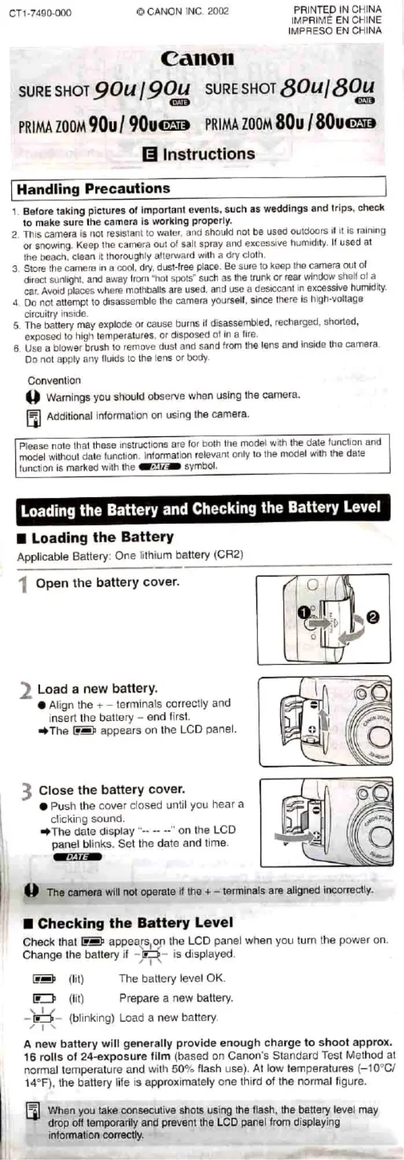 Imagen de la primera página del manual del dispositivo Sure Shot 90u