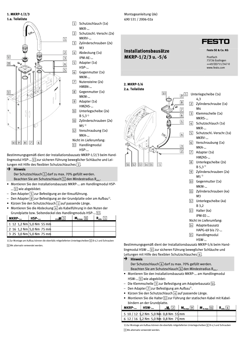 Page 1 de la notice Manuel utilisateur Festo MKRP-1
