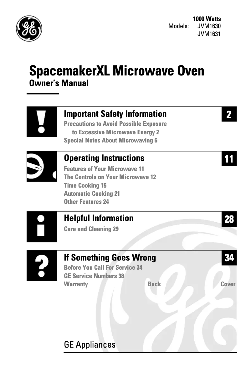 Page 1 de la notice Manuel d'utilisation et d'entretien GE JVM1630CH