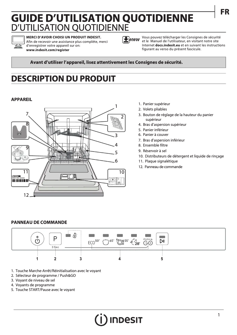 Page 1 de la notice Manuel utilisateur Indesit DIE 2B19