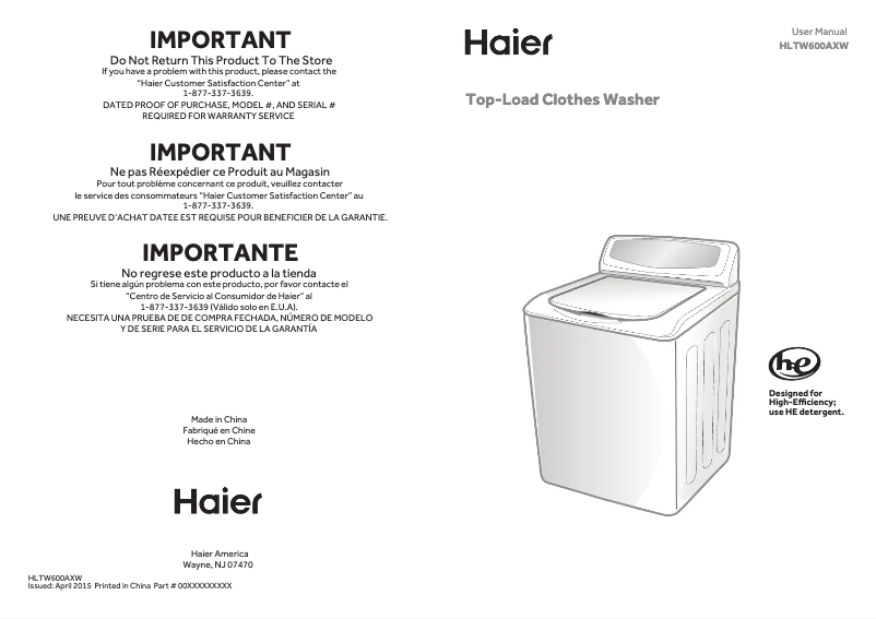 Página 1 del manual Manual de usuario Haier HLTW600AXW