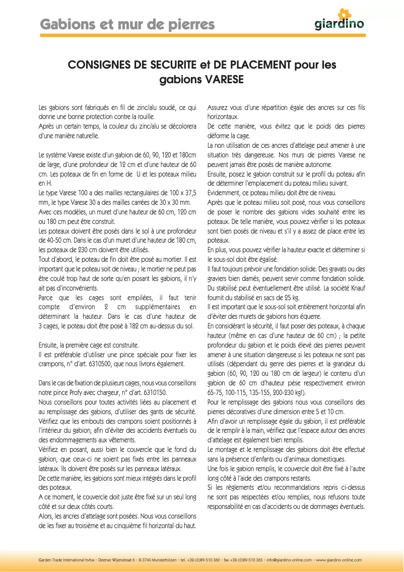Page n°1 - Manuel utilisateur Giardino 5150566
