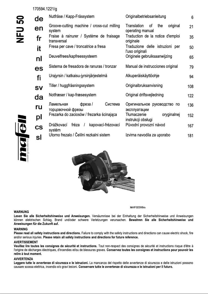 Page n°1 - Manuel utilisateur Mafell NFU 50