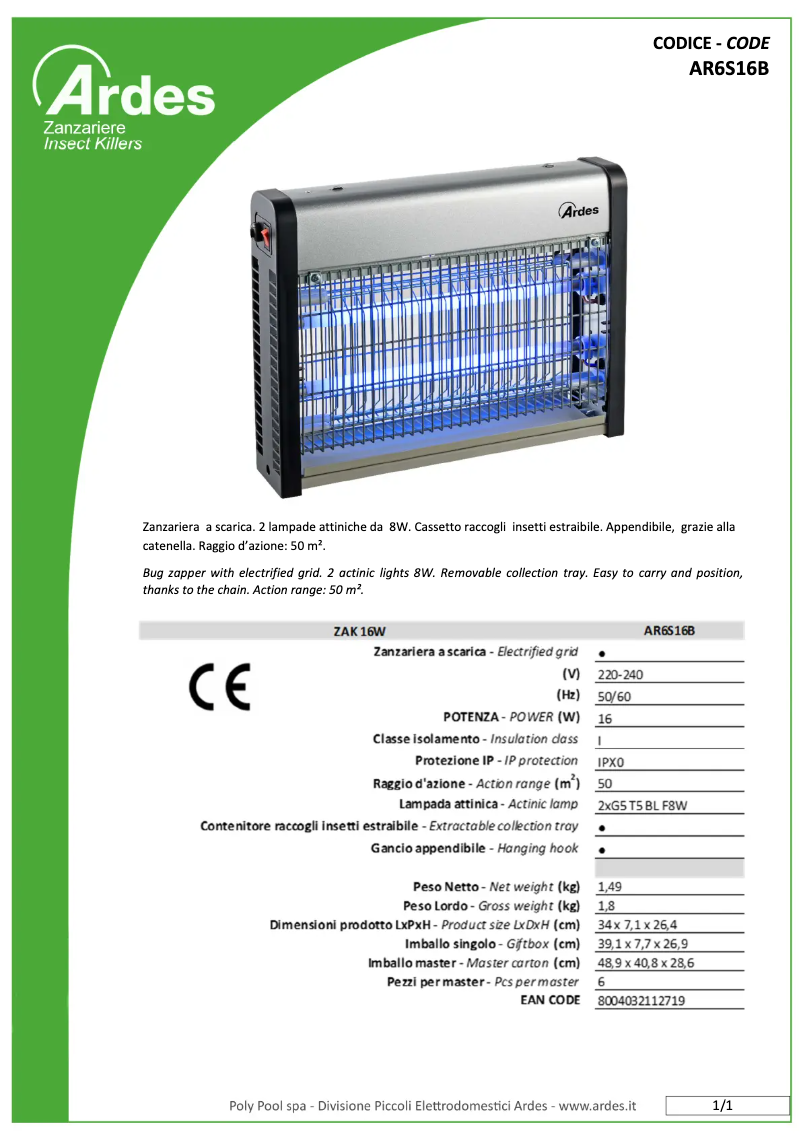 Página 1 del manual Ficha técnica Ardes AR6S16B