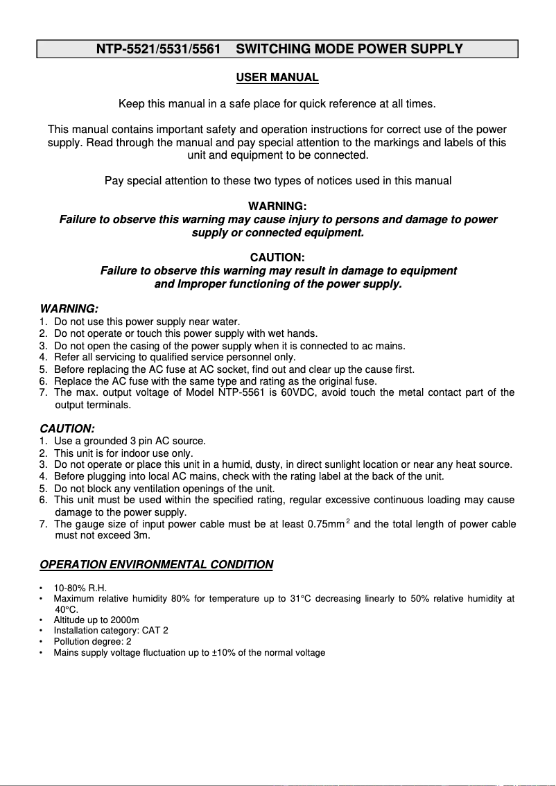 Page 1 de la notice Manuel utilisateur Manson NTP-5531