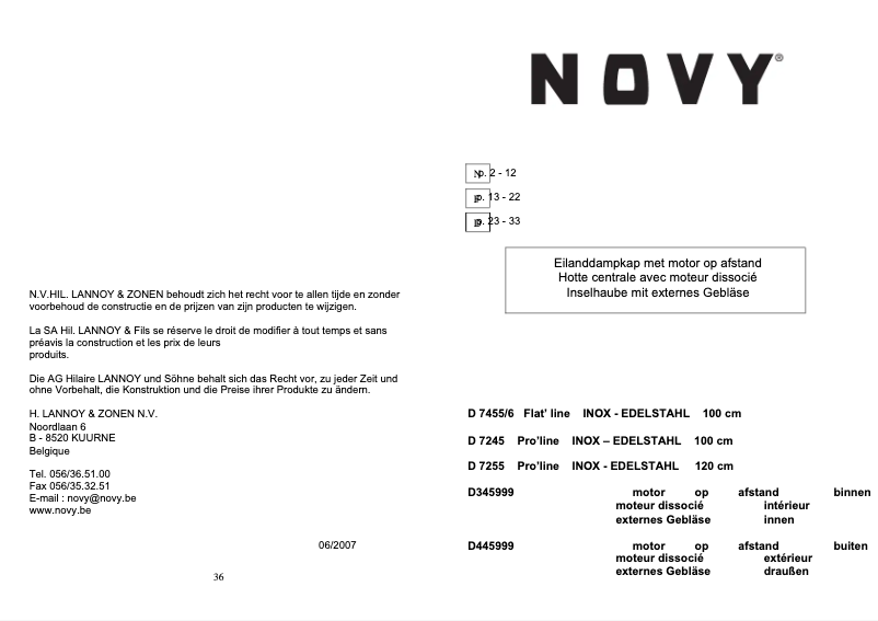 Page n°1 - Manuel utilisateur Novy Pro'line 7255