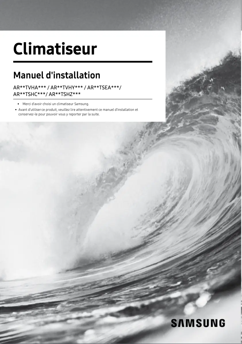 Page 1 de la notice Guide d'installation Samsung AR09TVHABWKNGA