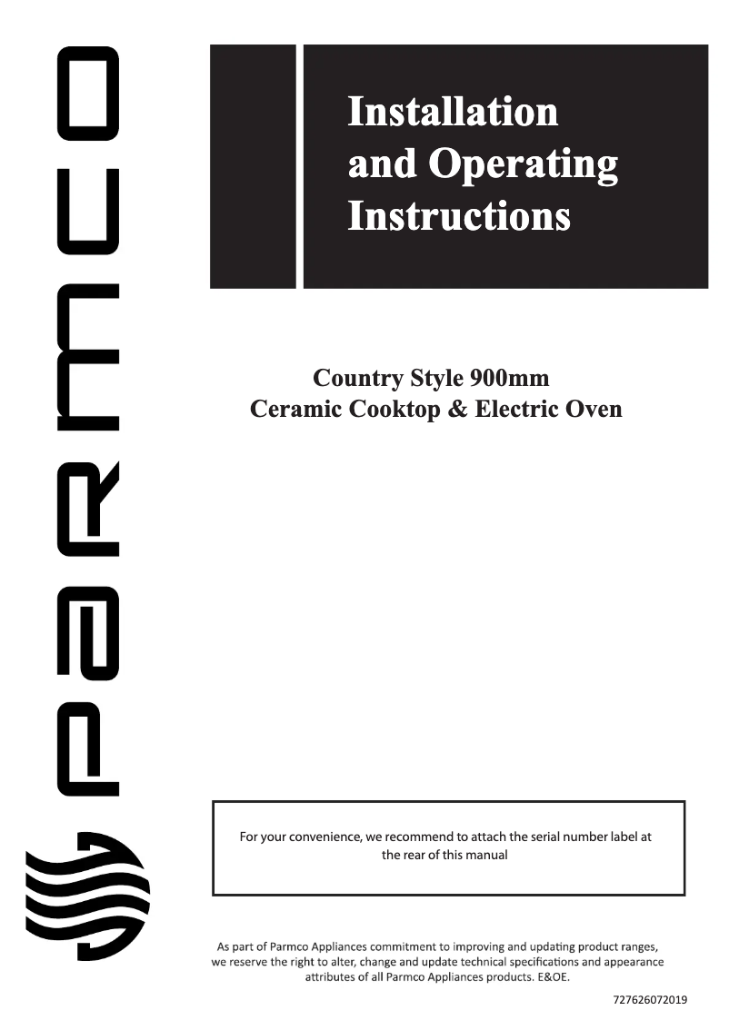 Page 1 de la notice Manuel utilisateur Parmco Country Style 900mm