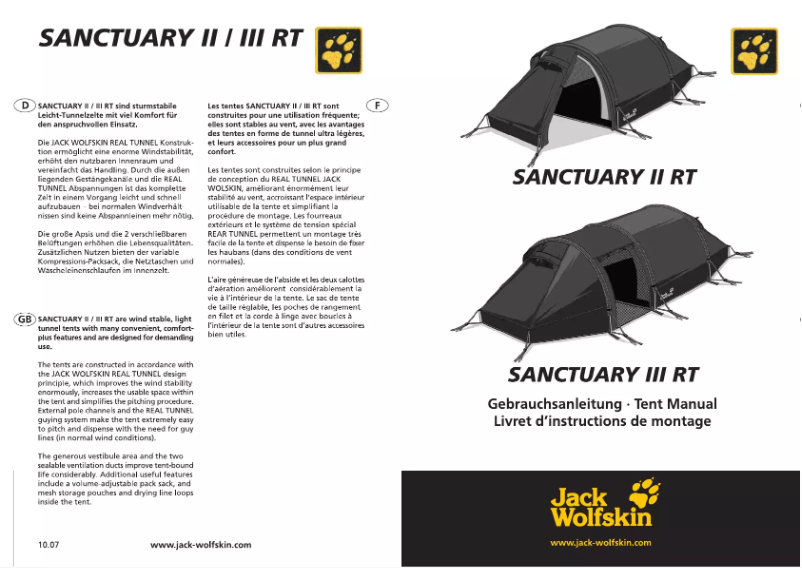 Page n°1 - Manuel utilisateur Jack Wolfskin Sanctuary III RT
