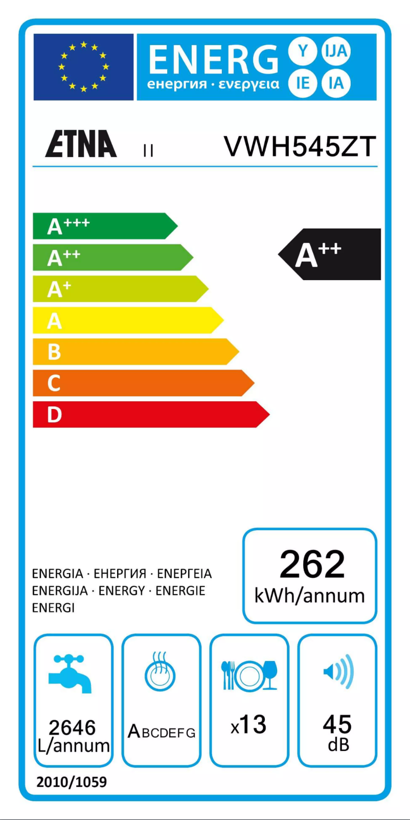 Page n°1 - Label énergétique Etna VWH545ZT