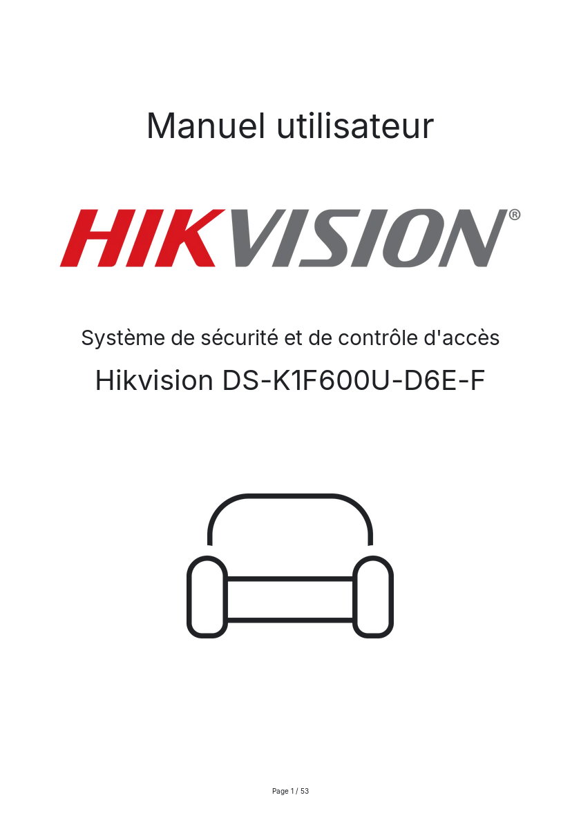 Page n°1 - Manuel utilisateur Hikvision DS-K1F600U-D6E-F