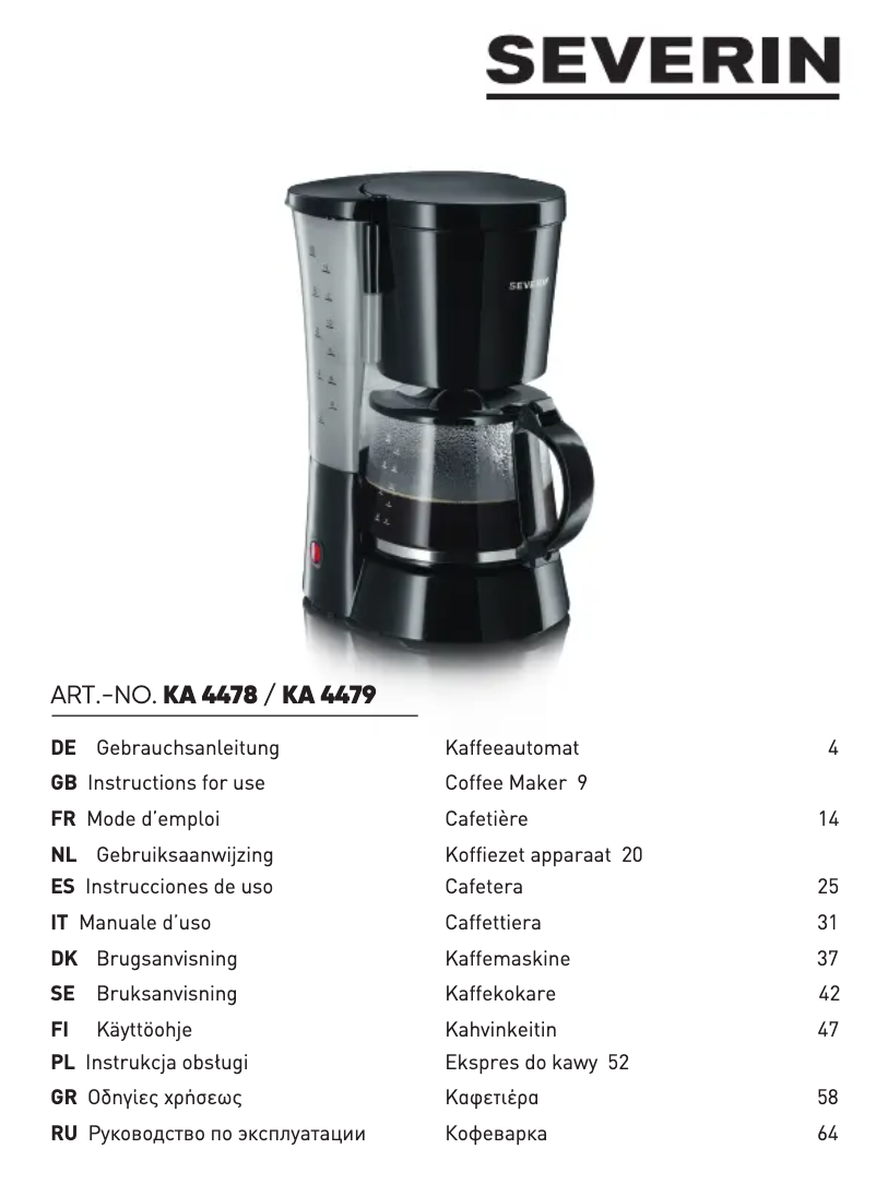 Page 1 de la notice Manuel utilisateur Severin KA 4479
