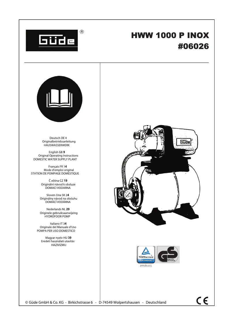 Page 1 de la notice Manuel utilisateur Güde HWW 1000 P