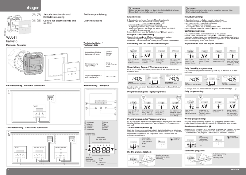 Page 1 de la notice Manuel utilisateur Hager WUJ41
