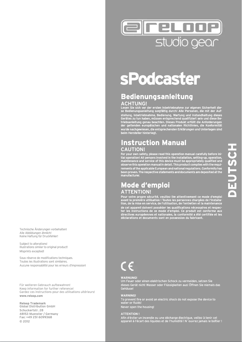 Page n°1 - Manuel utilisateur Reloop sPodcaster